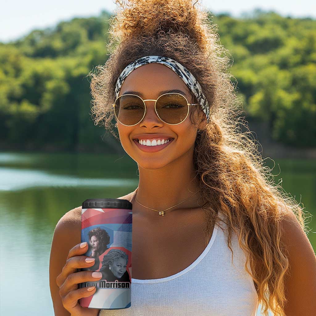Toni Morrison 4 in 1 Can Cooler Tumbler Abstract Wings Design Empowering Quote Dual Portrait Celebration of Literary Freedom - African Pride