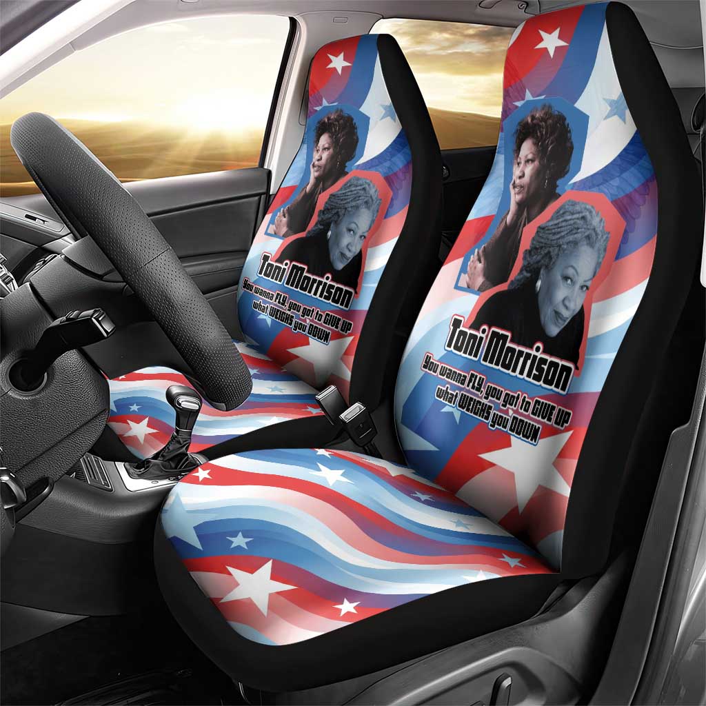 Toni Morrison Car Seat Cover Abstract Wings Design Empowering Quote Dual Portrait Celebration of Literary Freedom - African Pride
