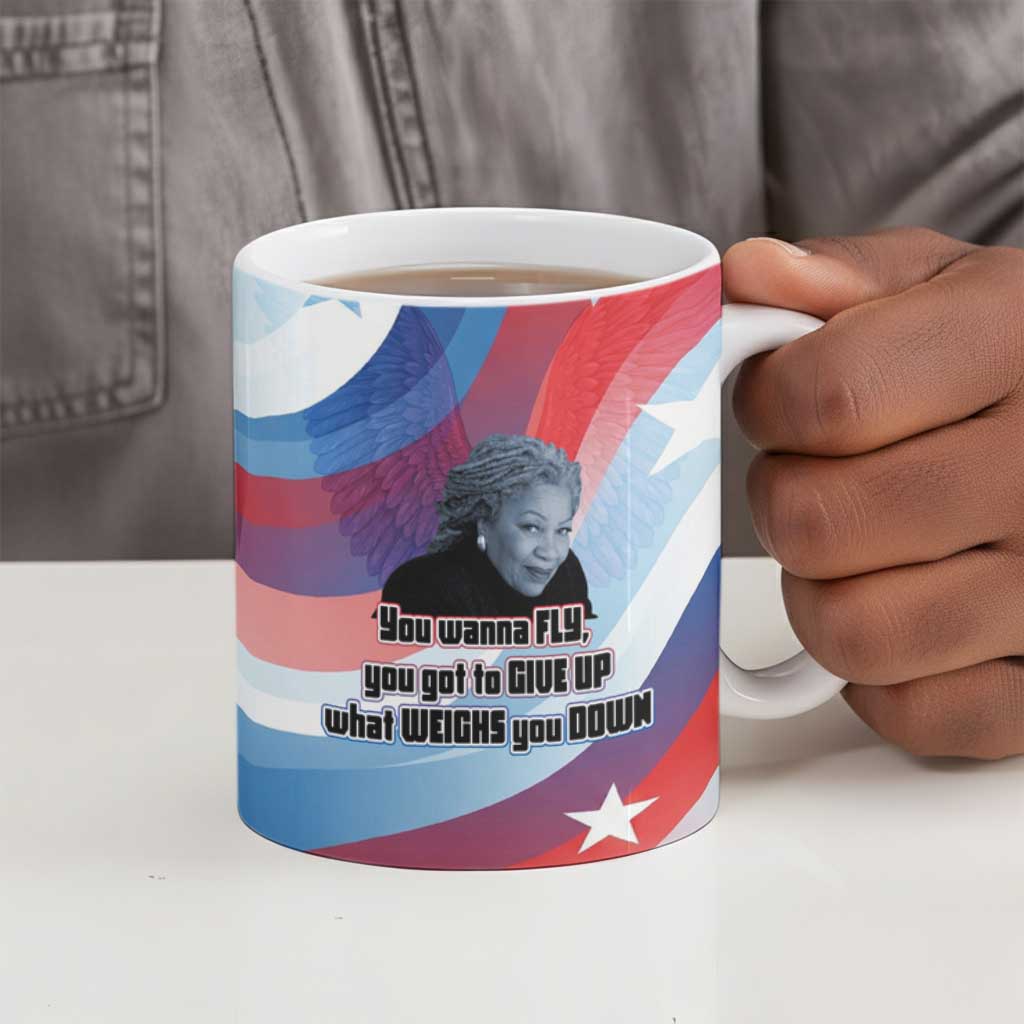 Toni Morrison Ceramic Mug Abstract Wings Design Empowering Quote Dual Portrait Celebration of Literary Freedom - African Pride