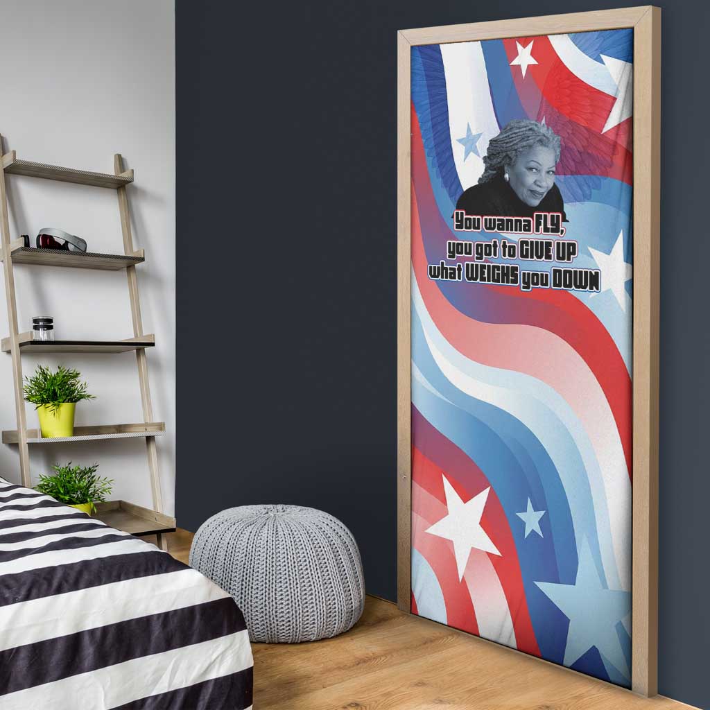 Toni Morrison Door Cover Abstract Wings Design Empowering Quote Dual Portrait Celebration of Literary Freedom - African Pride