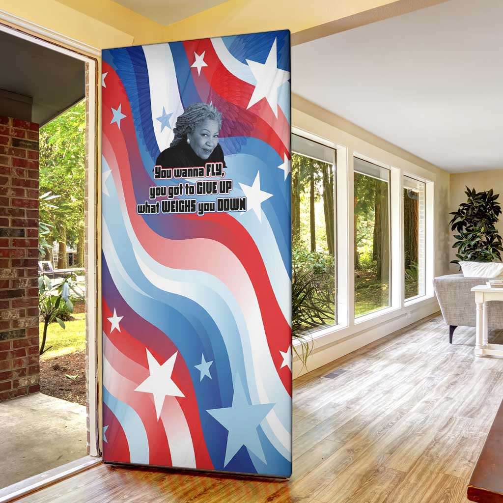 Toni Morrison Door Cover Abstract Wings Design Empowering Quote Dual Portrait Celebration of Literary Freedom - African Pride