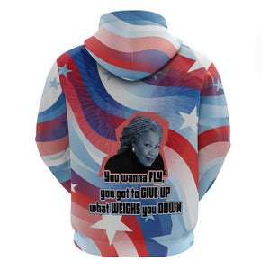 Toni Morrison Hoodie Abstract Wings Design Empowering Quote Dual Portrait Celebration of Literary Freedom - African Pride