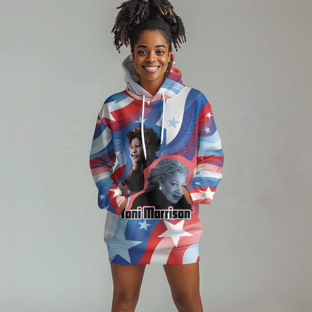 Toni Morrison Hoodie Dress Abstract Wings Design Empowering Quote Dual Portrait Celebration of Literary Freedom - African Pride