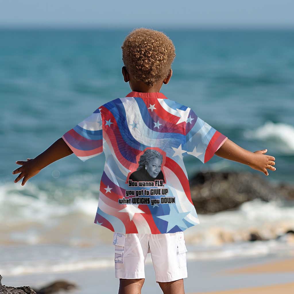 Toni Morrison Kid Hawaiian Shirt Abstract Wings Design Empowering Quote Dual Portrait Celebration of Literary Freedom - African Pride
