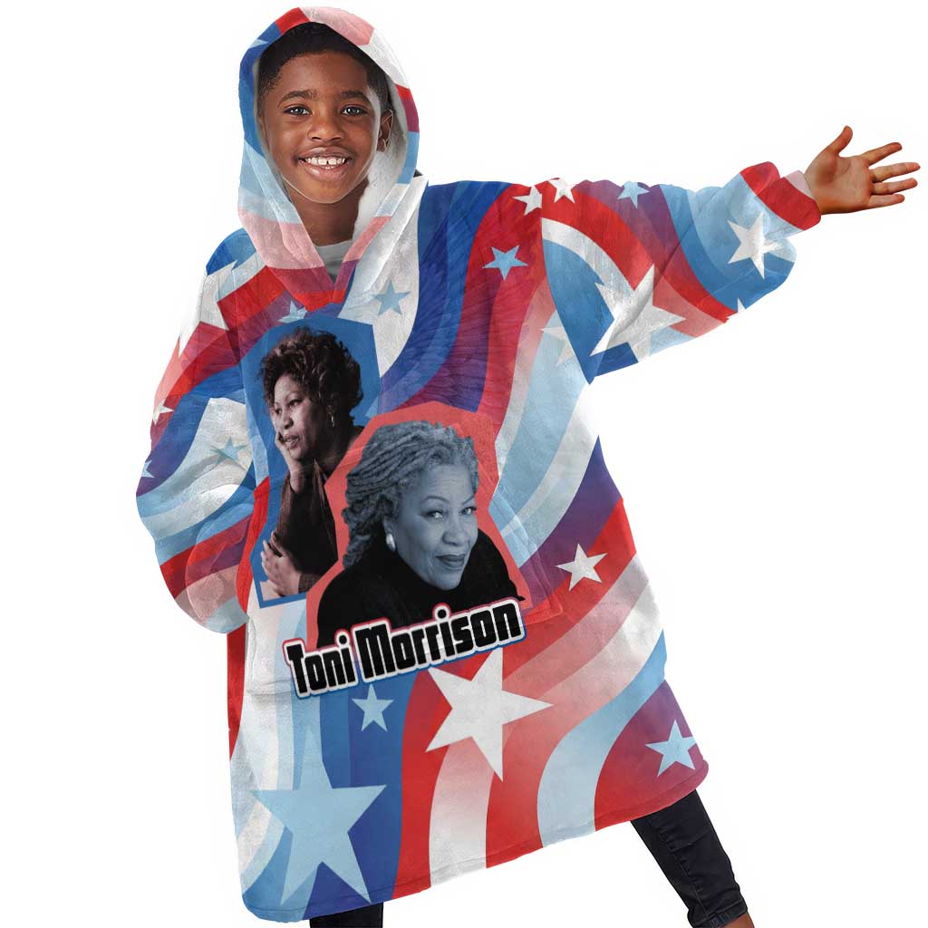 Toni Morrison Kid Wearable Blanket Hoodie Abstract Wings Design Empowering Quote Dual Portrait Celebration of Literary Freedom - African Pride