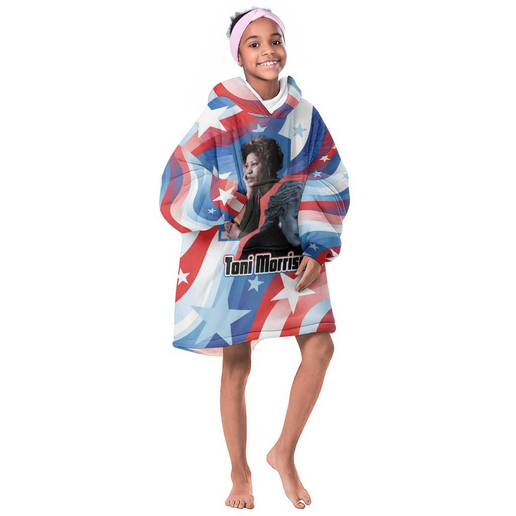 Toni Morrison Kid Wearable Blanket Hoodie Abstract Wings Design Empowering Quote Dual Portrait Celebration of Literary Freedom - African Pride
