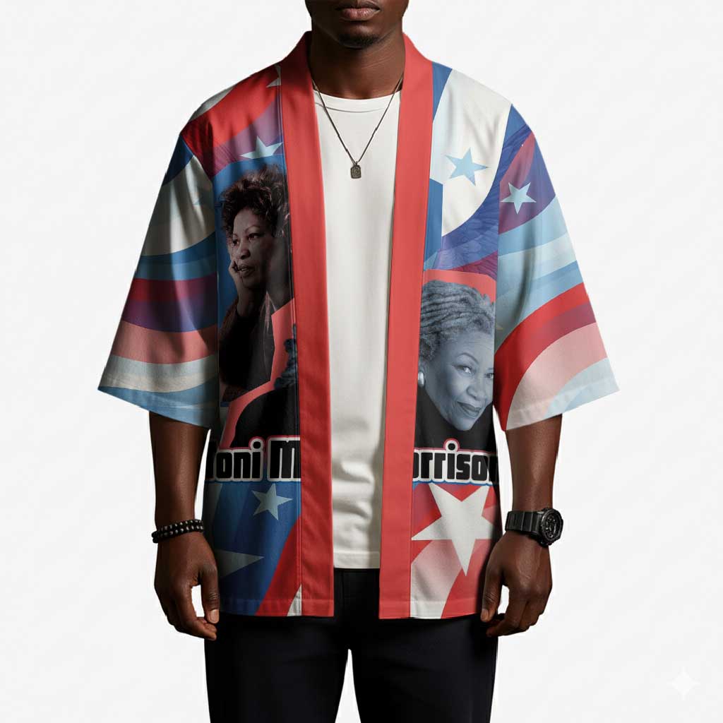 Toni Morrison Kimono Abstract Wings Design Empowering Quote Dual Portrait Celebration of Literary Freedom - African Pride