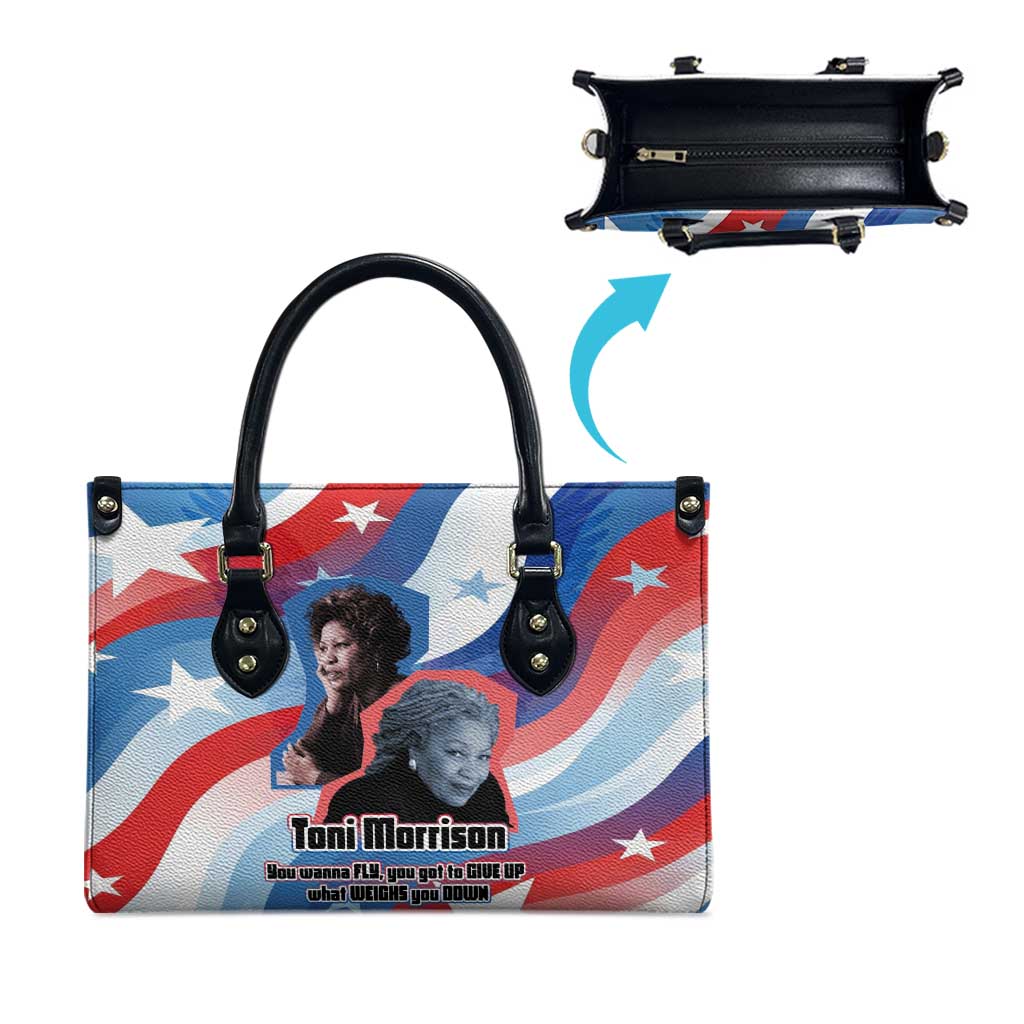 Toni Morrison Leather Bag Abstract Wings Design Empowering Quote Dual Portrait Celebration of Literary Freedom - African Pride