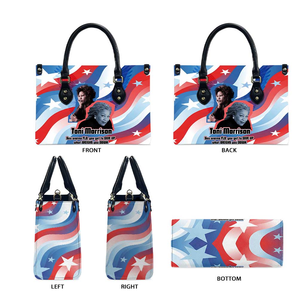 Toni Morrison Leather Bag Abstract Wings Design Empowering Quote Dual Portrait Celebration of Literary Freedom - African Pride