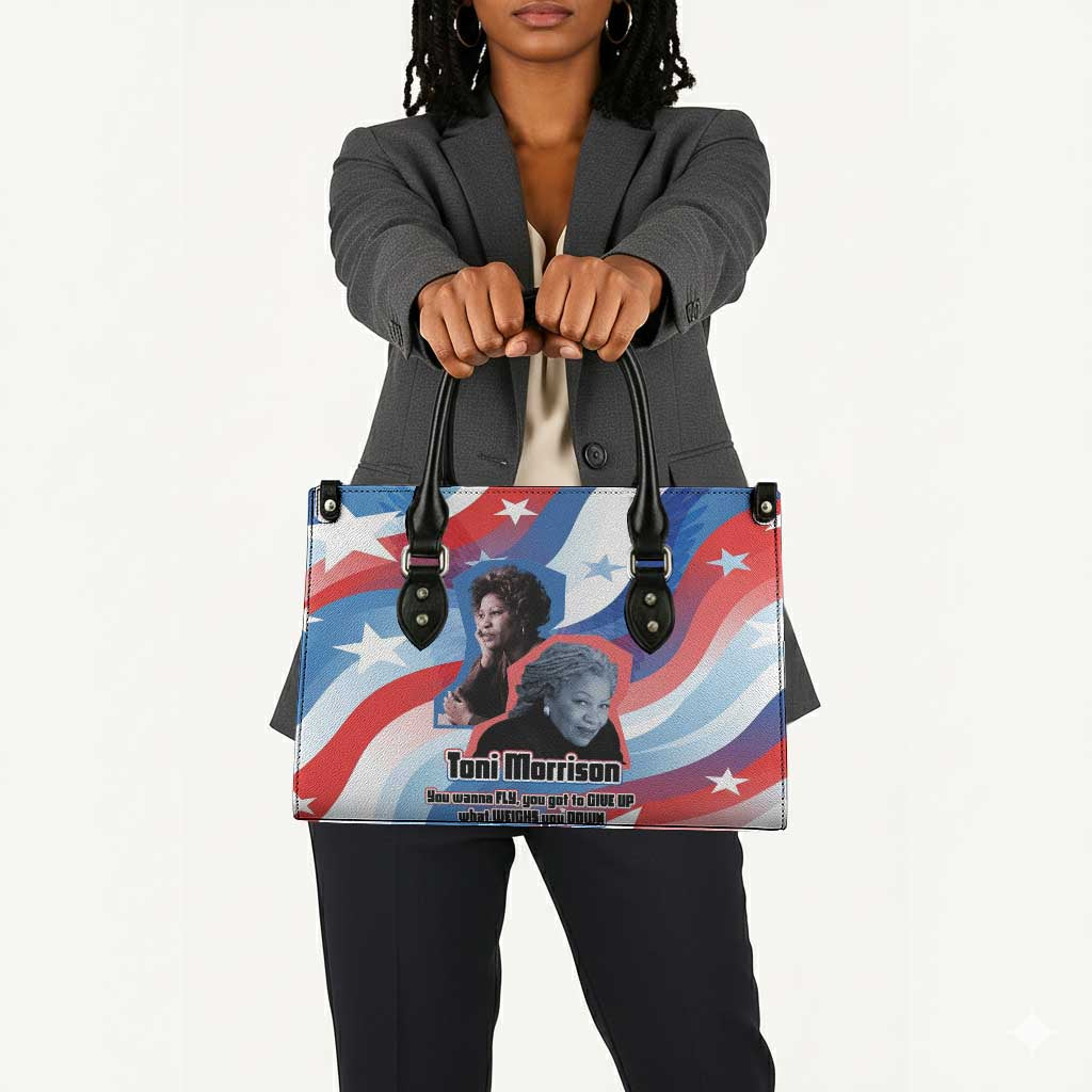 Toni Morrison Leather Bag Abstract Wings Design Empowering Quote Dual Portrait Celebration of Literary Freedom - African Pride