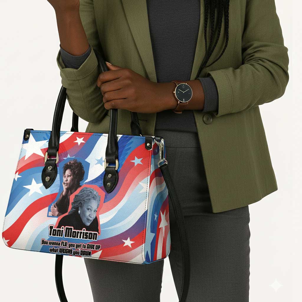 Toni Morrison Leather Bag Abstract Wings Design Empowering Quote Dual Portrait Celebration of Literary Freedom - African Pride
