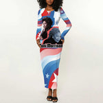 Toni Morrison Long Sleeve Bodycon Dress Abstract Wings Design Empowering Quote Dual Portrait Celebration of Literary Freedom - African Pride