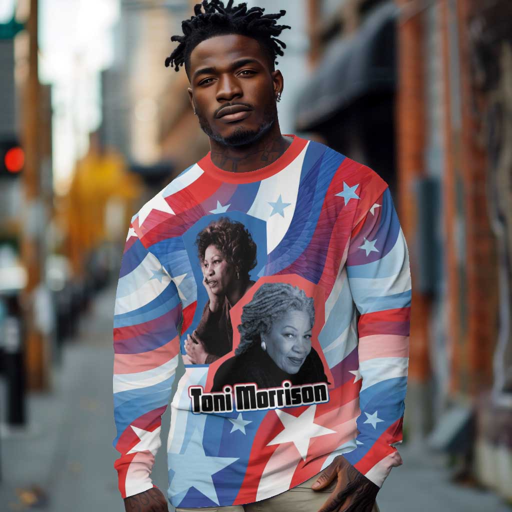 Toni Morrison Long Sleeve Shirt Abstract Wings Design Empowering Quote Dual Portrait Celebration of Literary Freedom - African Pride