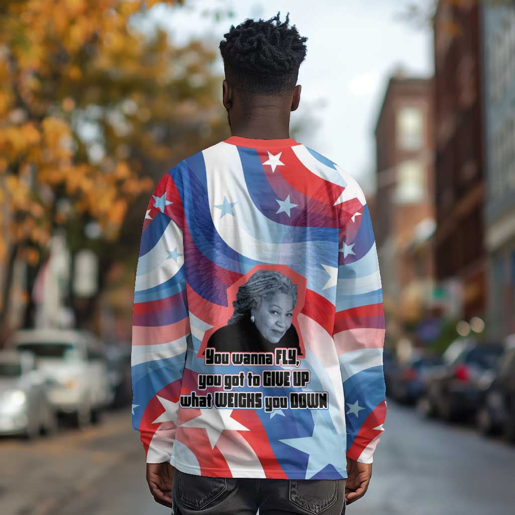 Toni Morrison Long Sleeve Shirt Abstract Wings Design Empowering Quote Dual Portrait Celebration of Literary Freedom - African Pride