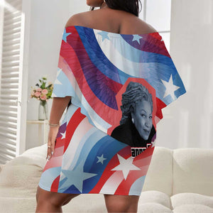 Toni Morrison Off Shoulder Short Dress Abstract Wings Design Empowering Quote Dual Portrait Celebration of Literary Freedom - African Pride