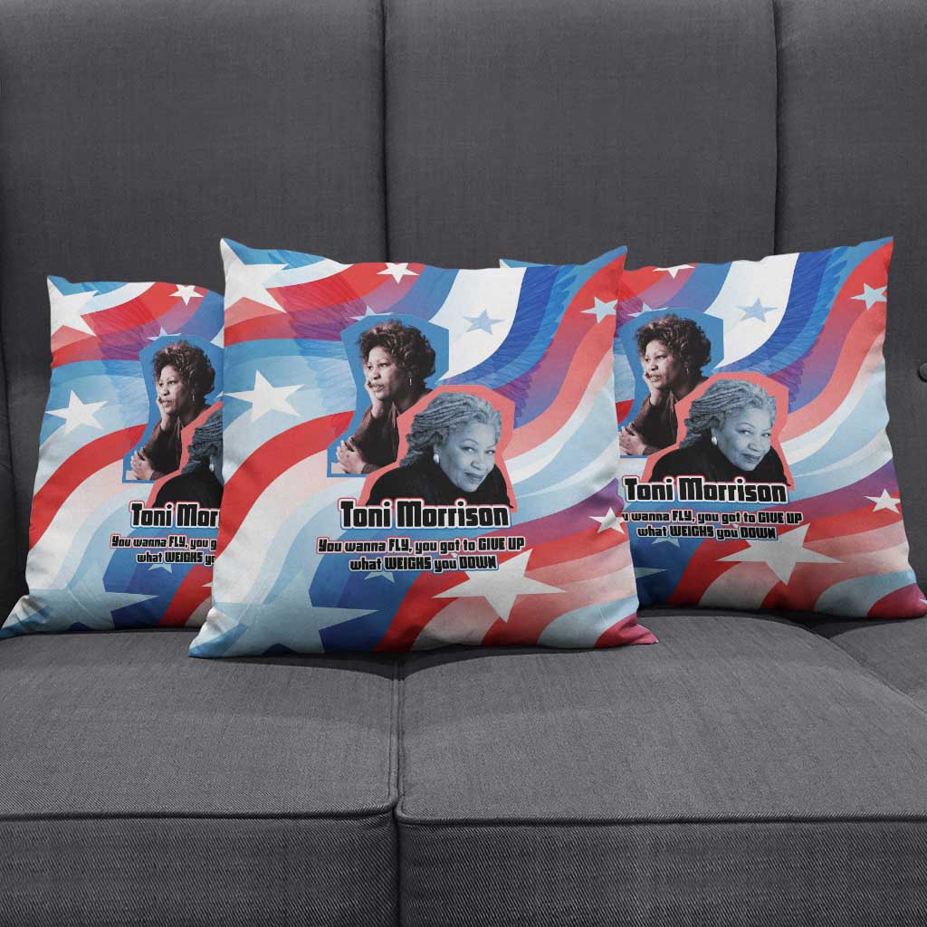 Toni Morrison Pillow Cover Abstract Wings Design Empowering Quote Dual Portrait Celebration of Literary Freedom - African Pride
