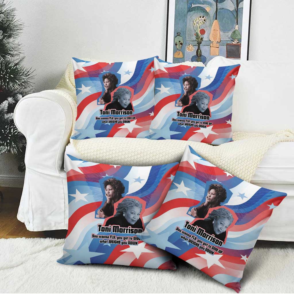 Toni Morrison Pillow Cover Abstract Wings Design Empowering Quote Dual Portrait Celebration of Literary Freedom - African Pride