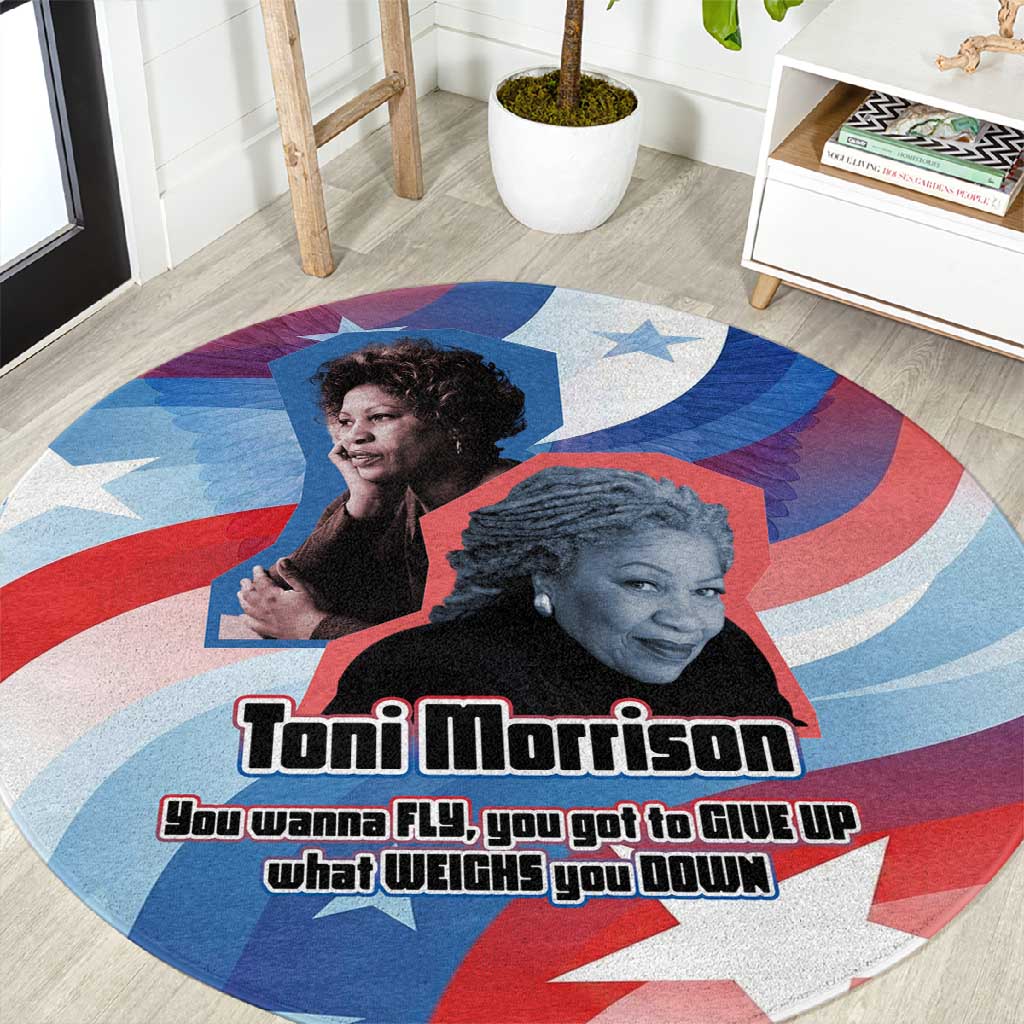 Toni Morrison Round Carpet Abstract Wings Design Empowering Quote Dual Portrait Celebration of Literary Freedom - African Pride