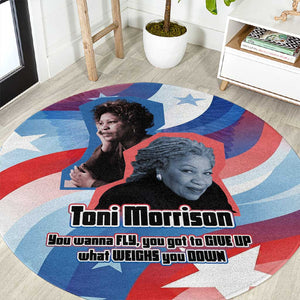Toni Morrison Round Carpet Abstract Wings Design Empowering Quote Dual Portrait Celebration of Literary Freedom - African Pride