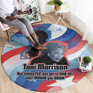 Toni Morrison Round Carpet Abstract Wings Design Empowering Quote Dual Portrait Celebration of Literary Freedom - African Pride