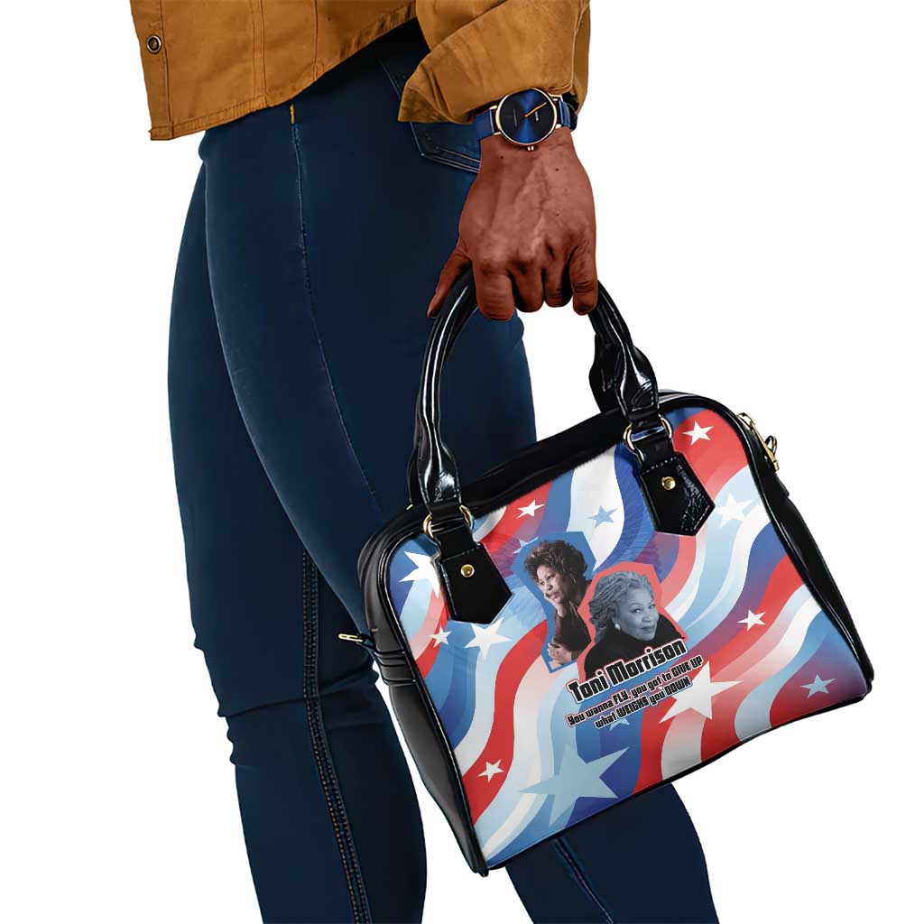 Toni Morrison Shoulder Handbag Abstract Wings Design Empowering Quote Dual Portrait Celebration of Literary Freedom - African Pride