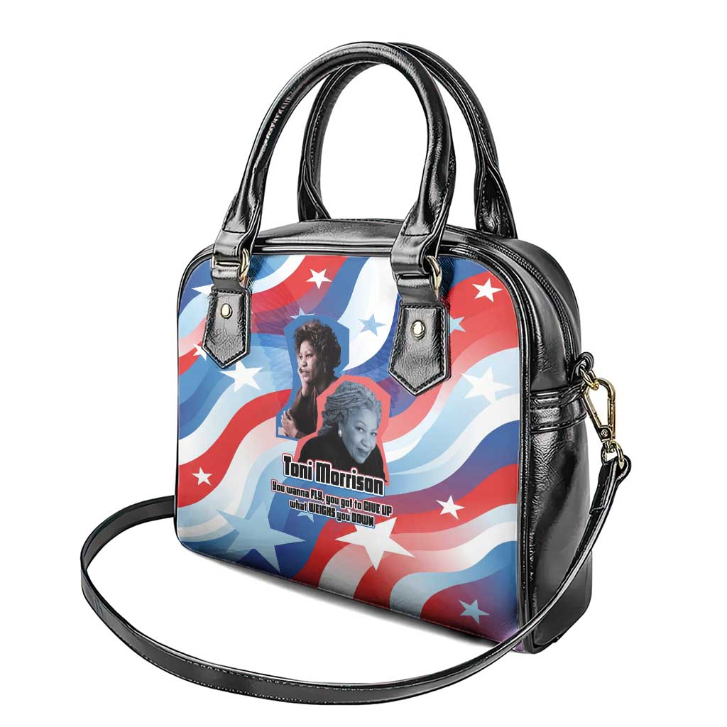 Toni Morrison Shoulder Handbag Abstract Wings Design Empowering Quote Dual Portrait Celebration of Literary Freedom - African Pride