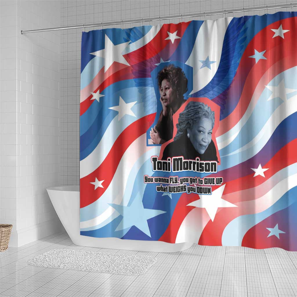 Toni Morrison Shower Curtain Abstract Wings Design Empowering Quote Dual Portrait Celebration of Literary Freedom - African Pride