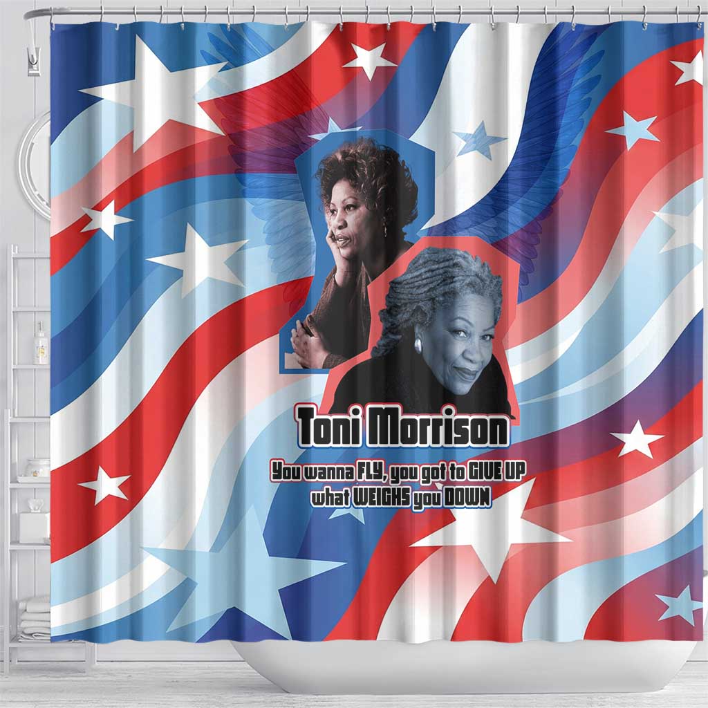 Toni Morrison Shower Curtain Abstract Wings Design Empowering Quote Dual Portrait Celebration of Literary Freedom - African Pride