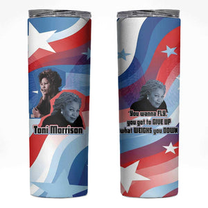 Toni Morrison Skinny Tumbler Abstract Wings Design Empowering Quote Dual Portrait Celebration of Literary Freedom - African Pride