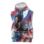 Toni Morrison Sleeveless Zip Hoodie Abstract Wings Design Empowering Quote Dual Portrait Celebration of Literary Freedom - African Pride