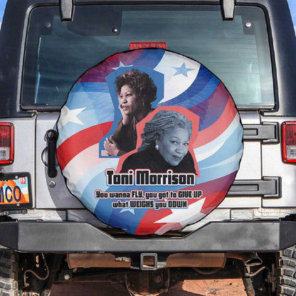 Toni Morrison Spare Tire Cover Abstract Wings Design Empowering Quote Dual Portrait Celebration of Literary Freedom - African Pride