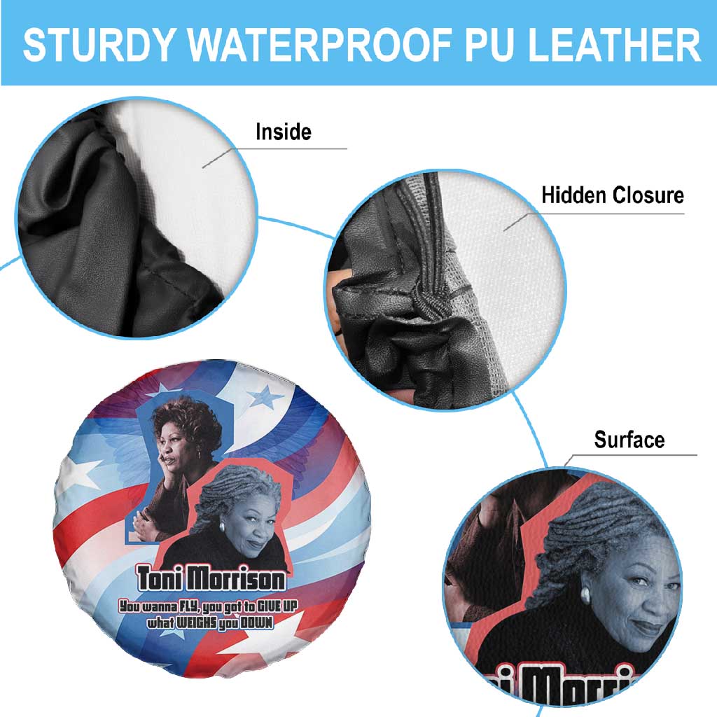 Toni Morrison Spare Tire Cover Abstract Wings Design Empowering Quote Dual Portrait Celebration of Literary Freedom - African Pride