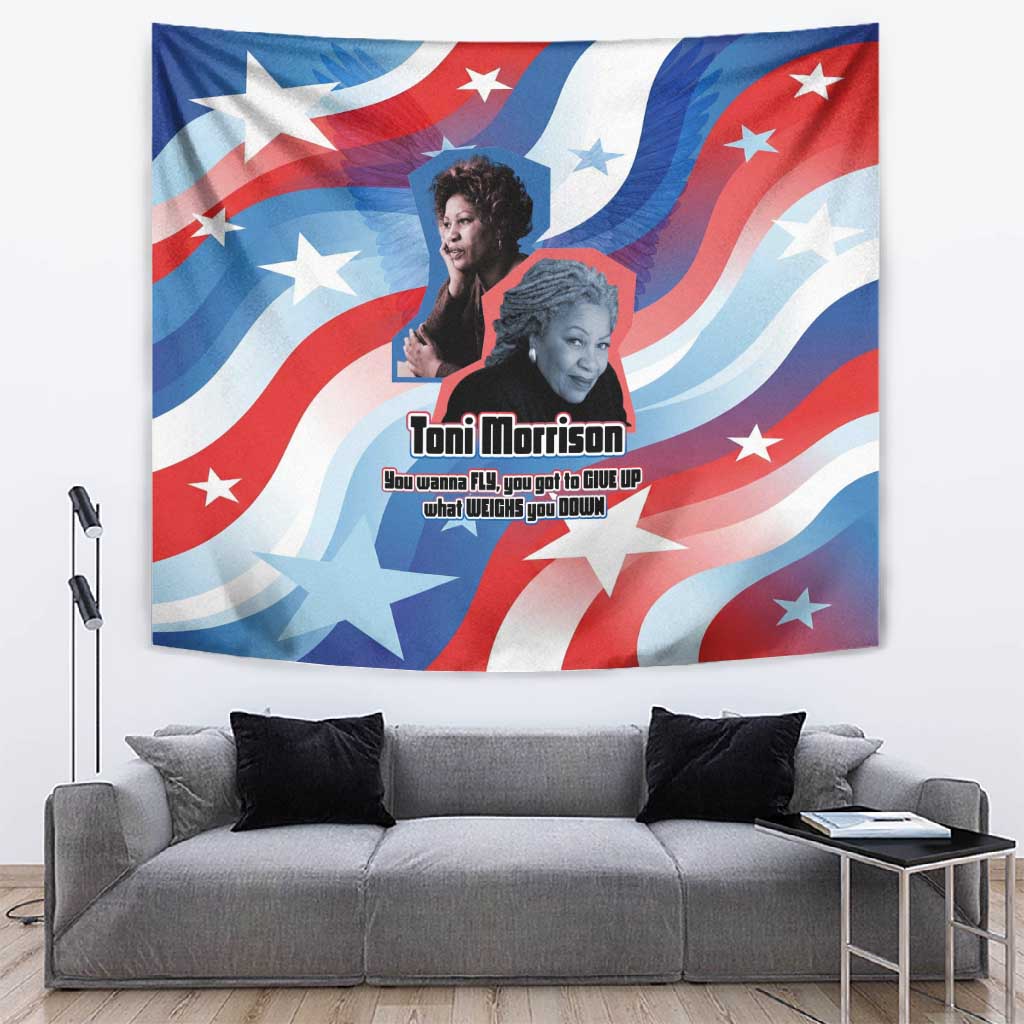 Toni Morrison Tapestry Abstract Wings Design Empowering Quote Dual Portrait Celebration of Literary Freedom - African Pride