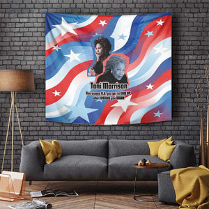 Toni Morrison Tapestry Abstract Wings Design Empowering Quote Dual Portrait Celebration of Literary Freedom - African Pride