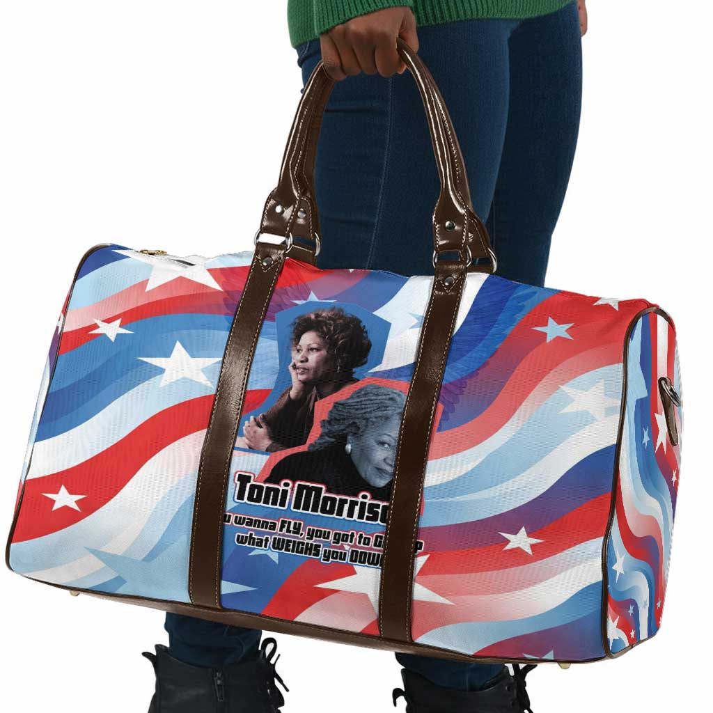 Toni Morrison Travel Bag Abstract Wings Design Empowering Quote Dual Portrait Celebration of Literary Freedom - African Pride