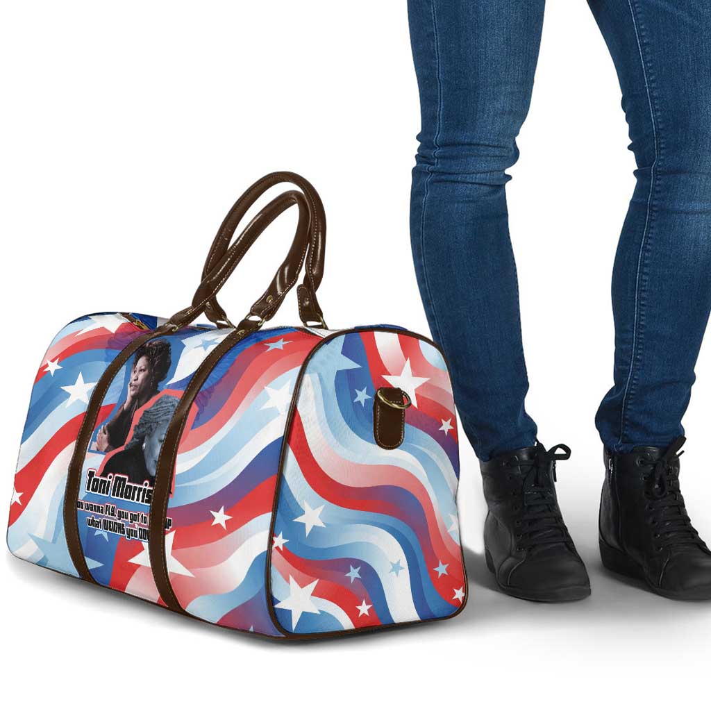 Toni Morrison Travel Bag Abstract Wings Design Empowering Quote Dual Portrait Celebration of Literary Freedom - African Pride