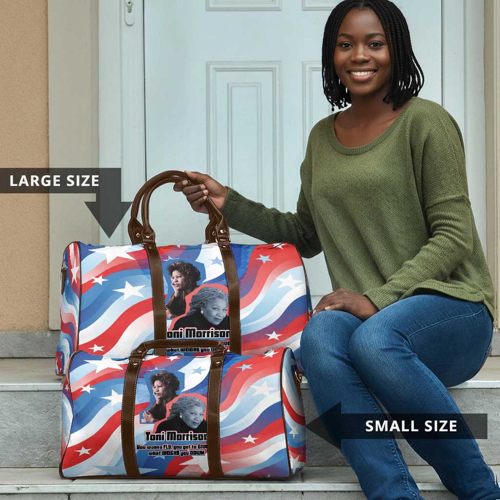 Toni Morrison Travel Bag Abstract Wings Design Empowering Quote Dual Portrait Celebration of Literary Freedom - African Pride