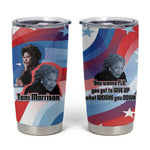 Toni Morrison Tumbler Cup Abstract Wings Design Empowering Quote Dual Portrait Celebration of Literary Freedom - African Pride