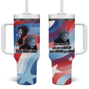 Toni Morrison Tumbler With Handle Abstract Wings Design Empowering Quote Dual Portrait Celebration of Literary Freedom - African Pride