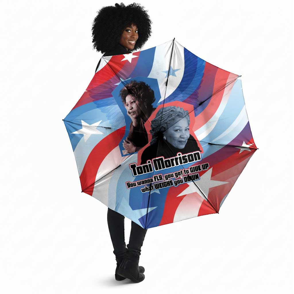 Toni Morrison Umbrella Abstract Wings Design Empowering Quote Dual Portrait Celebration of Literary Freedom - African Pride