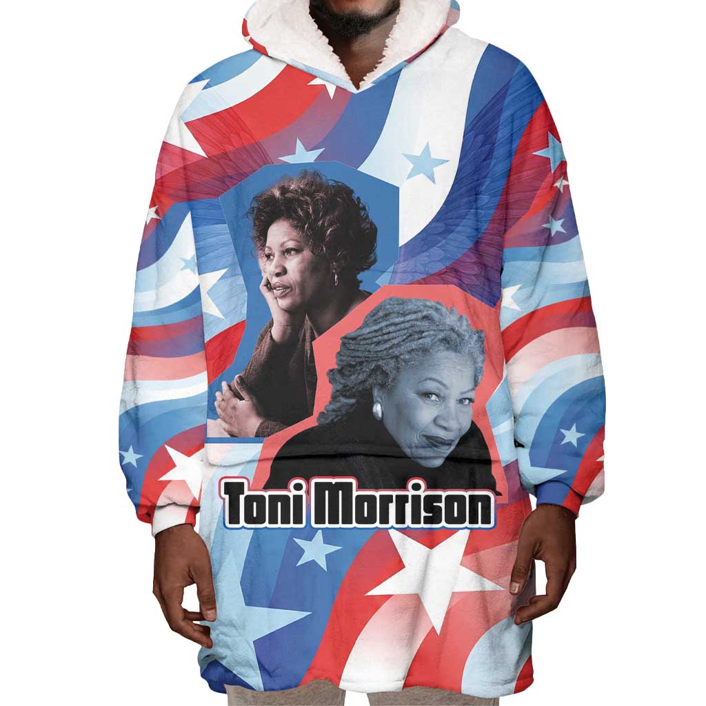 Toni Morrison Wearable Blanket Hoodie Abstract Wings Design Empowering Quote Dual Portrait Celebration of Literary Freedom - African Pride