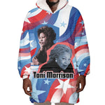 Toni Morrison Wearable Blanket Hoodie Abstract Wings Design Empowering Quote Dual Portrait Celebration of Literary Freedom - African Pride