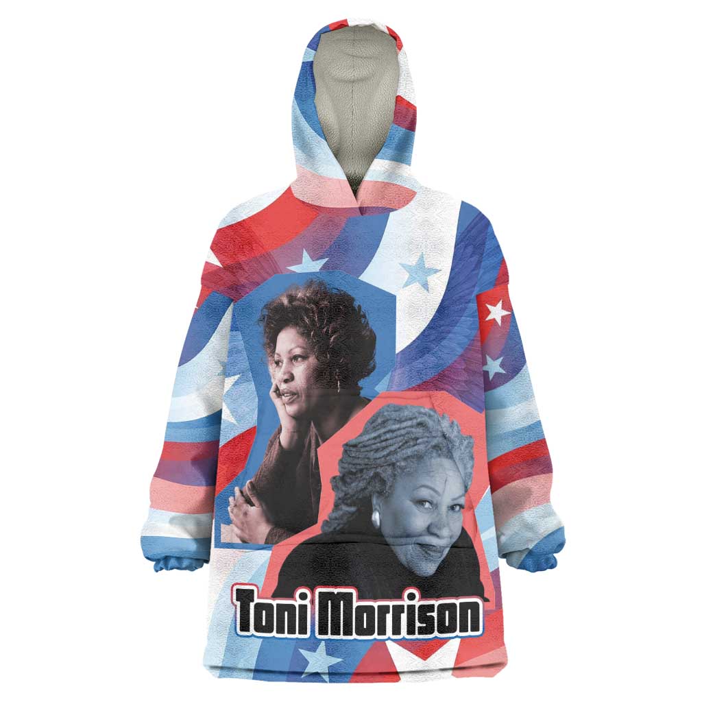 Toni Morrison Wearable Blanket Hoodie Abstract Wings Design Empowering Quote Dual Portrait Celebration of Literary Freedom - African Pride