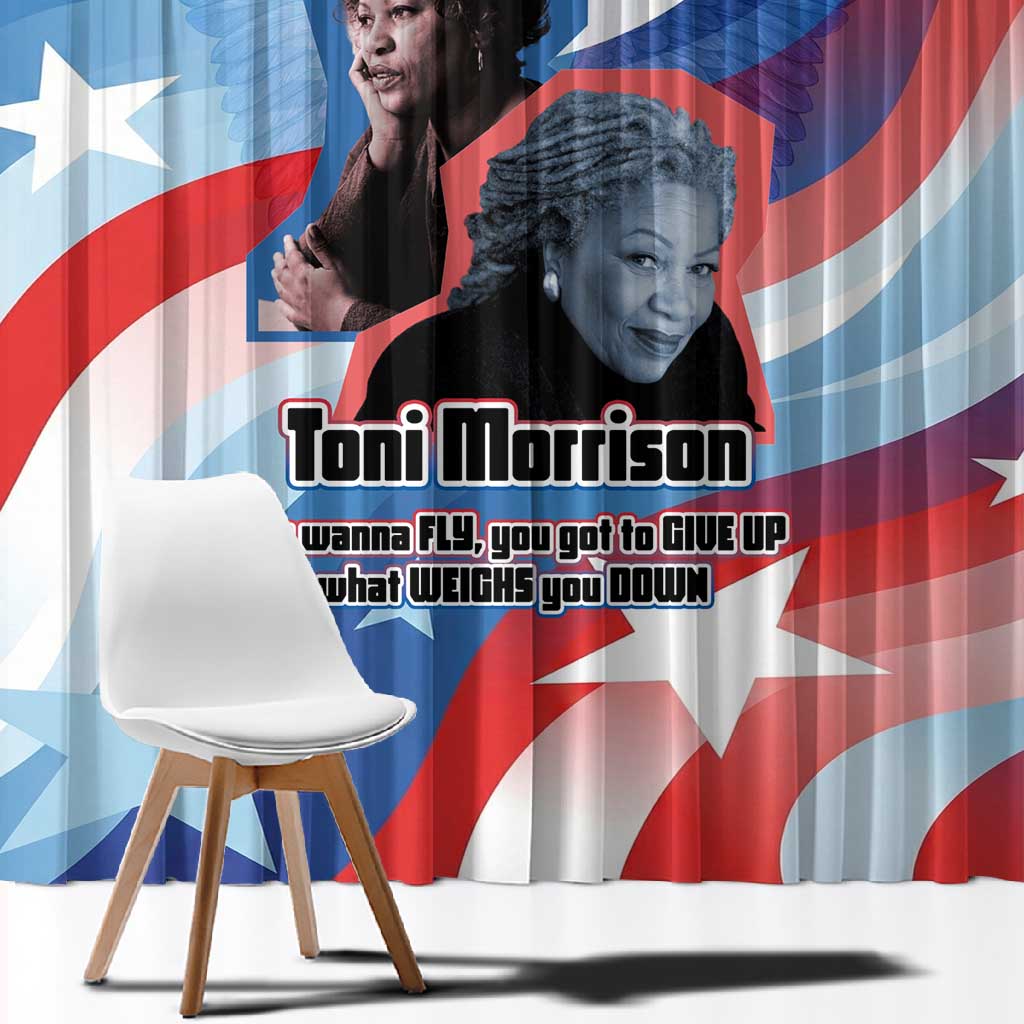 Toni Morrison Window Curtain Abstract Wings Design Empowering Quote Dual Portrait Celebration of Literary Freedom - African Pride