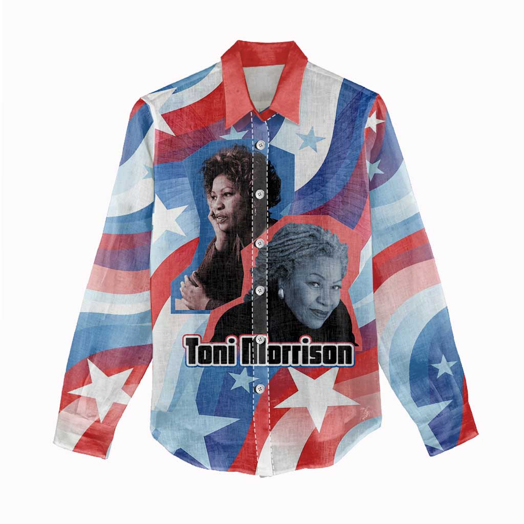 Toni Morrison Women Casual Shirt Abstract Wings Design Empowering Quote Dual Portrait Celebration of Literary Freedom - African Pride