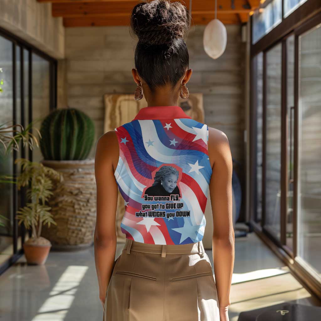 Toni Morrison Women Sleeveless Polo Shirt Abstract Wings Design Empowering Quote Dual Portrait Celebration of Literary Freedom - African Pride