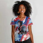 Toni Morrison Women V-Neck T-Shirt Abstract Wings Design Empowering Quote Dual Portrait Celebration of Literary Freedom - African Pride