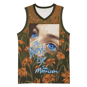 Toni Morrison Basketball Jersey Floral Themed Design Featuring The Bluest Eye Cover Art Thought-Provoking Quote - African Pride