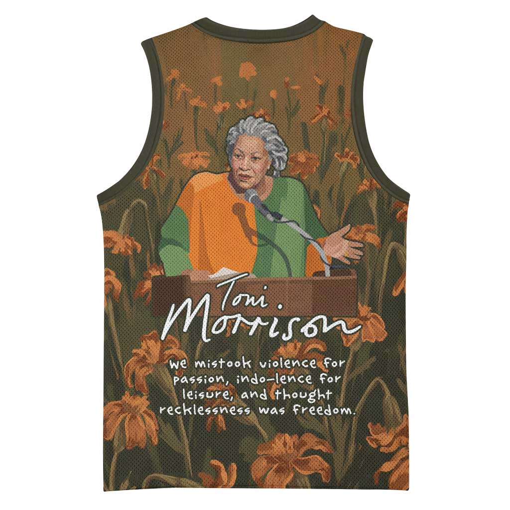 Toni Morrison Basketball Jersey Floral Themed Design Featuring The Bluest Eye Cover Art Thought-Provoking Quote - African Pride