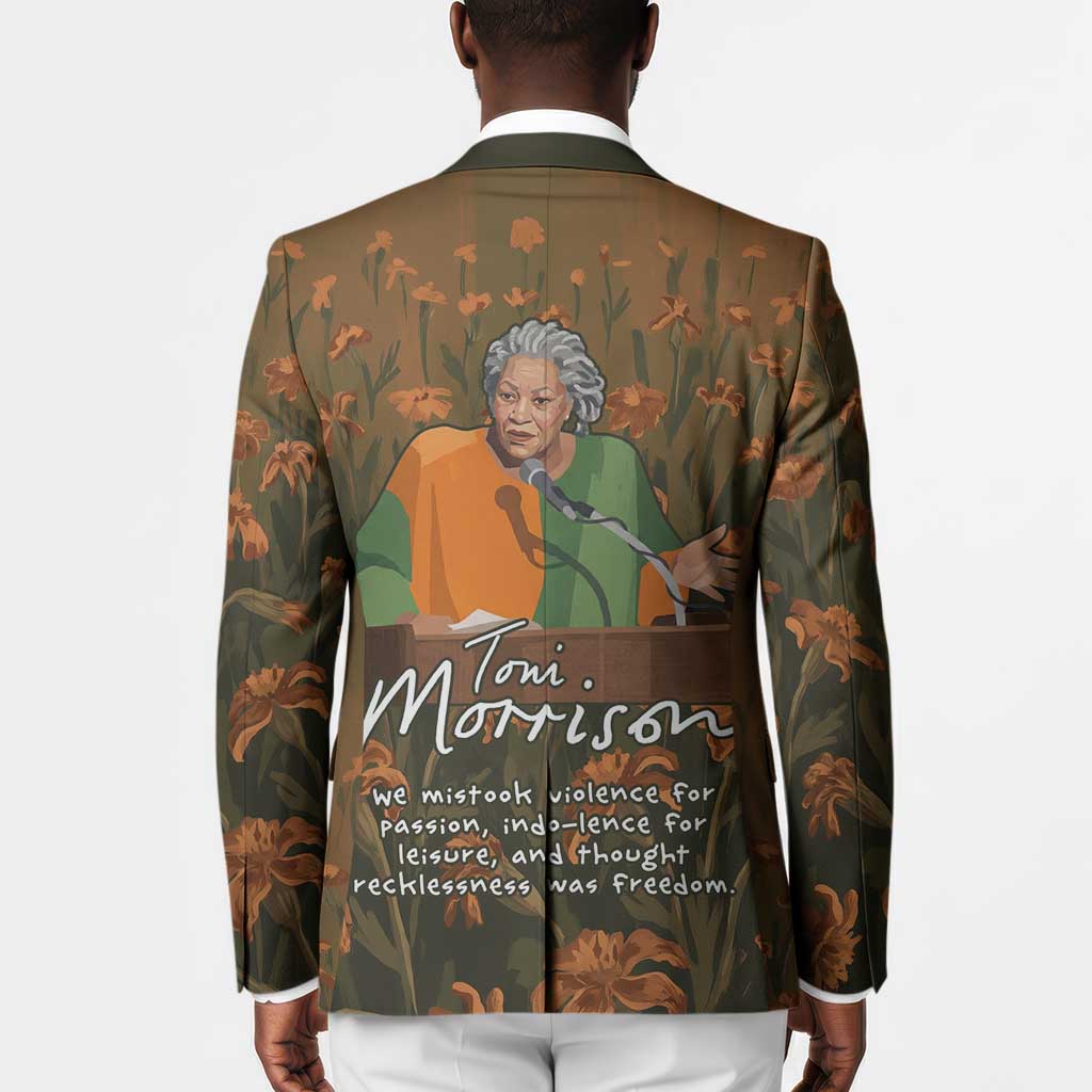 Toni Morrison Blazer Floral Themed Design Featuring The Bluest Eye Cover Art Thought-Provoking Quote - African Pride